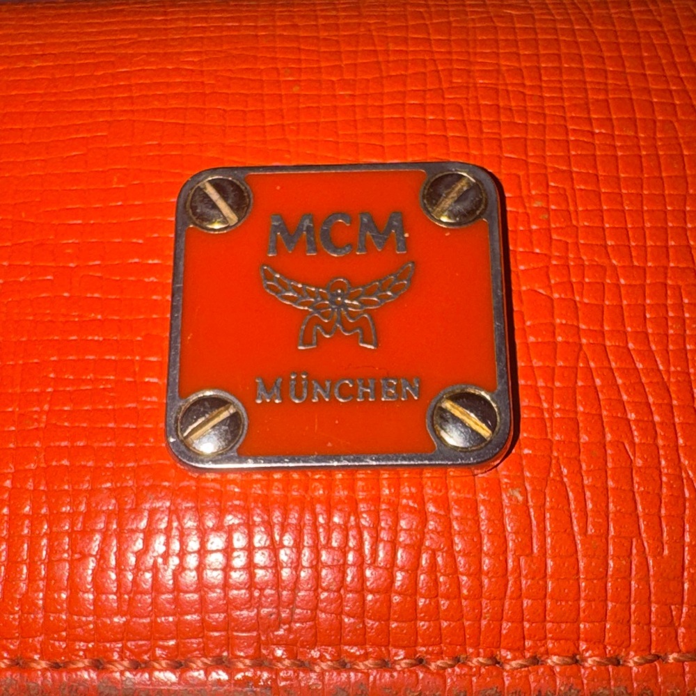 MCM Orange Leather Trifold Wallet with Gold Logo Accents - Picture 7 of 7